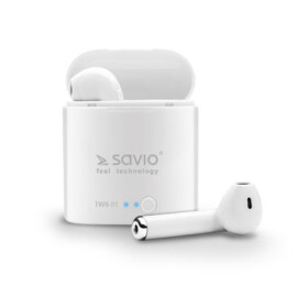 SAVIO TWS-01 Bluetooth sluchátka do uší bílá / nabíjecí pouzdro / mikrofon / funkční tlačítka (TWS-01)