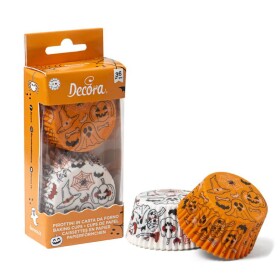 Decora košíčky na muffiny Oranžové a bílé s halloweenským motivem (36 ks)