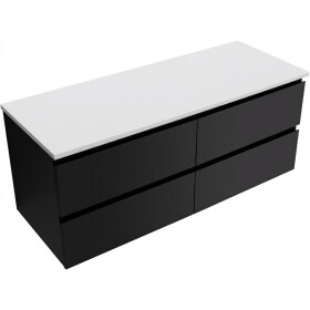 CERANO Koupelnová skříňka Carole - černá matná + deska pod umyvadlo z lit. mramoru Elanys - 12 mm - bílá matná - 160x49,2x46 cm