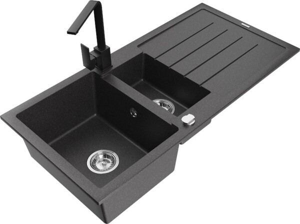 MEXEN - Andres granitový dřez s odkapávačem včetně baterie Rita, černá nakrapiany 6515-76-670300-70