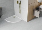 MEXEN/S - Flat sprchová vanička čtvrtkruhová slim 80 x 80, bílá + zlatý sifon 41108080G