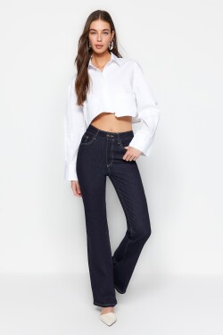 Trendyol Navy Blue Stitch Detail Vysoký pas Flare Jeans