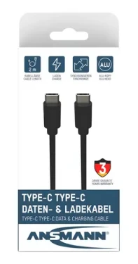 Ansmann 1700-0122 černá / Datový a nabíjecí kabel / USB-C - USB-C / 2m / 60W / USB 3.2 Gen 1 (1700-0122)