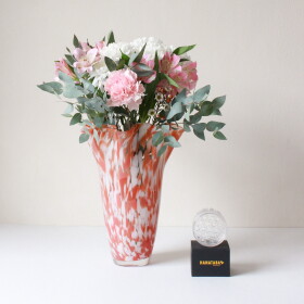 MADAM STOLTZ Exkluzivní set: váza Rust / White / Clear + aranžovací kroužek Hanataba, červená barva, oranžová barva, sklo