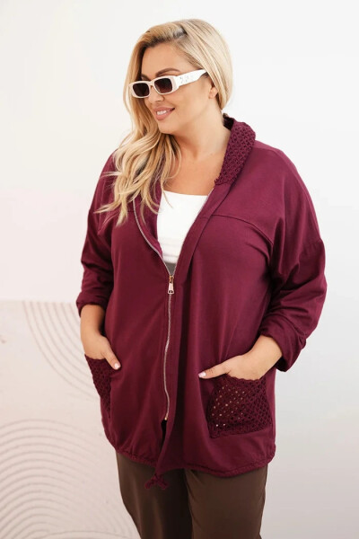 Dámská mikina Plus Size bavlněná oversize s dlouhým rukávem bordová UNI