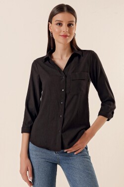 By Saygı Polo Neck Single Pocket Shirt Black