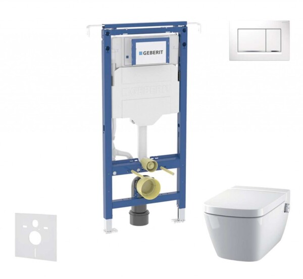 GEBERIT - Duofix Set předstěnové instalace, klozetu a sedátka Tece One, tlačítka Sigma30, Rimless, SoftClose, bílá/lesklý chrom SANI11CT3105