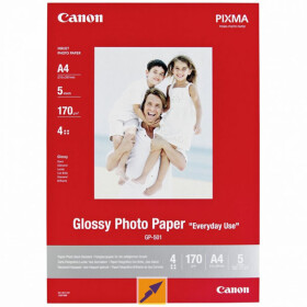 Canon Glossy Photo Paper, foto papír, lesklý, GP-501, bílý, 21x29,7cm, A4, 200 g/m2, 5 ks, 0775B076, inkoustový