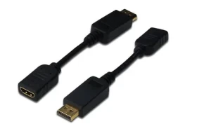 Rozbaleno - Digitus Adaptérový kabel DP - HDMI typ A M-F 0.15 m černá / s blokováním / kompatibilní s DP 1.1a / CE / rozbaleno (AK-340408-001-S. Rozbaleno)