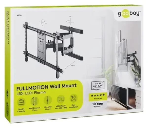 Goobay Pro FULLMOTION XL černá / Nástěnný držák pro TV / 43-100" / VESA 800x400 / nosnost 60 kg (49746)
