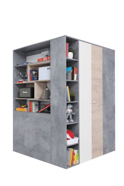 Rohová skříň Sigma SI1 Barva korpusu: Beton/Bílá/Dub, Varianta Si: Levá