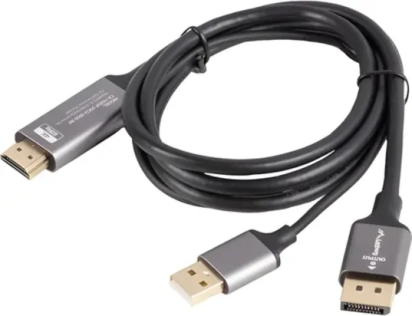 Lanberg CA-HDDP-20CU-0010-BK černá / Kabel DisplayPort na HDMI + USB-A / 1 m (CA-HDDP-20CU-0010-BK)
