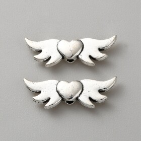 Kovová andělská křídla se srdcem - starostříbrná - 7x 20 x 3 mm - 1 ks