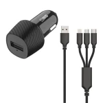 2GO 3in1 černá / Autonabíječka / 15W / Micro-USB Lightning USB-C (797258)