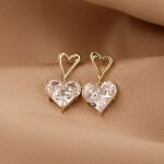 Pozlacené náušnice Swarovski Elements Sofia - srdíčko, Bílá/čirá