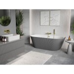 MEXEN/S - Oris volně stojící vana nástěnná reliéf 150 x 75, bílá/šedá, sifon a přepad zlatá 52871507562-50