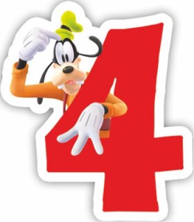 Procos Mickey Mouse dortová svíčka bílá s červeným číslem 4 Procos Mickey Mouse dortová svíčka bílá s červeným číslem 4