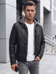 Pánská kožená bunda s kapucí, černá, FashionStreet TX4950 XXL