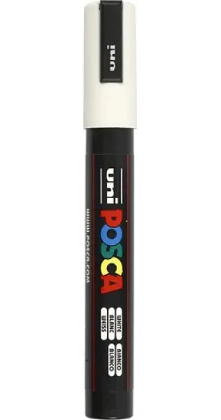 POSCA PC-5M bílá / Popisovač / Akrylová barva na vodní bázi / Univerzální – papír, textil, kov, sklo (PC-5M-white)