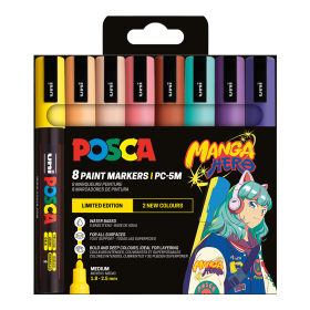 Posca sada popisovačů PC-5M, Manga Hero - Limitovaná edice, 1,8 - 2,5 mm, mix barev (8 ks)