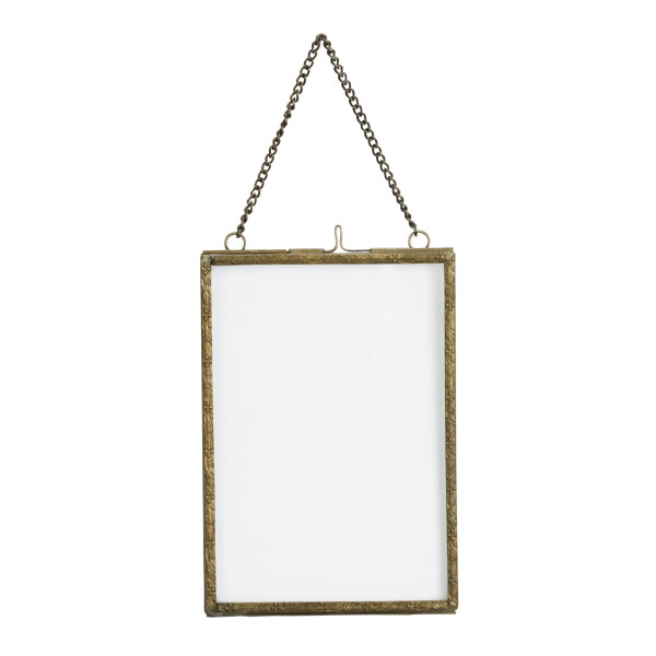 MADAM STOLTZ Závěsný fotorámeček Antique brass Frame 13 × 18 cm, měděná barva, sklo, kov