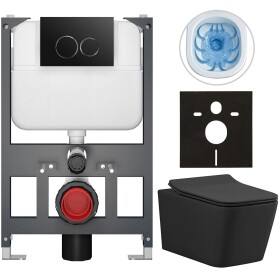 CERANO - Kompletní WC set Basic/Forte - černá matná - WC tlačítko Dualo/Černá - závěsné - nízký modul - předstěnová instalace - 51x36 CER-8050BD86384