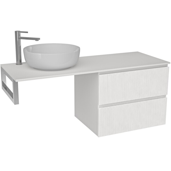 CERANO Koupelnová skříňka Carole - bílá matná rýhovaná + deska pod umyvadlo z lit. mramoru Elanys - 12 mm + konzole chrom - 160x46x49,2 cm - 609948