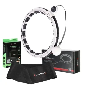 HMS HHM16 Sada masážní hula hoop bílá se závažím, magnety a počítadlem a zeštíhlujícího pásu BR163 PLUS SIZE (5907695558104)