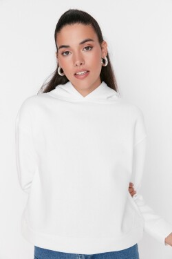Trendyol White Basic Regular / Normal Fit Fleece Vnitřní pletená mikina s kapucí