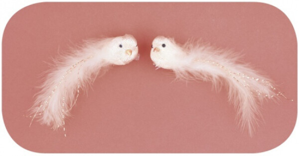 Ptáček plyšový na klipu 14cm, 2ks, šampaň