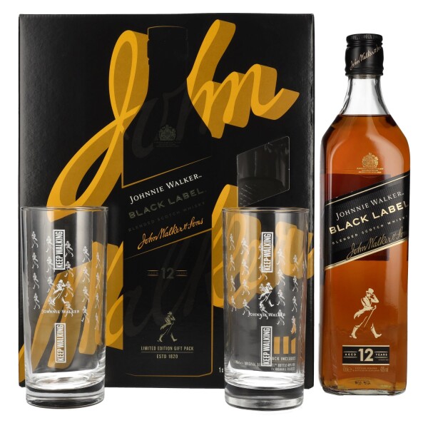 Johnnie Walker BLACK LABEL Blended Scotch Whisky 12y 40% 0,7 l (dárkové balení 2 skleničky)