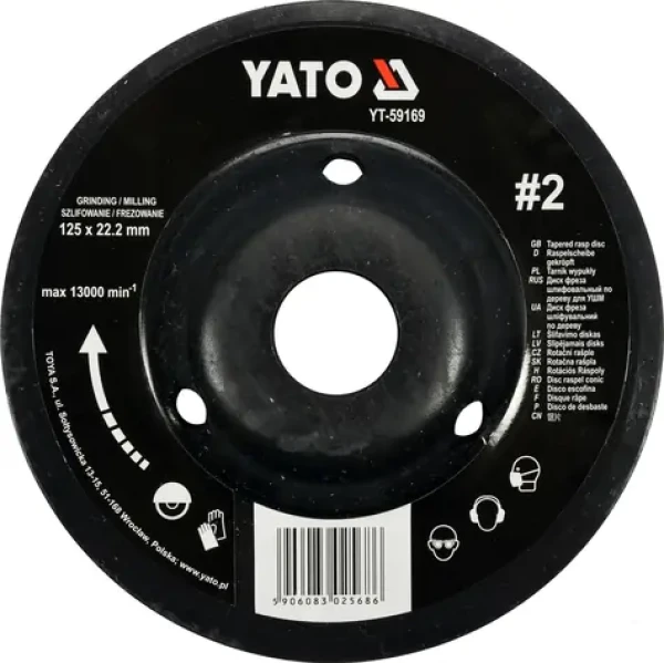 YATO Rotační rašple úhlová 125 mm jemná typ 2 / Rašple / Upínací otvor 22,2 mm / Max. 13000 min-1 (YT-59169)