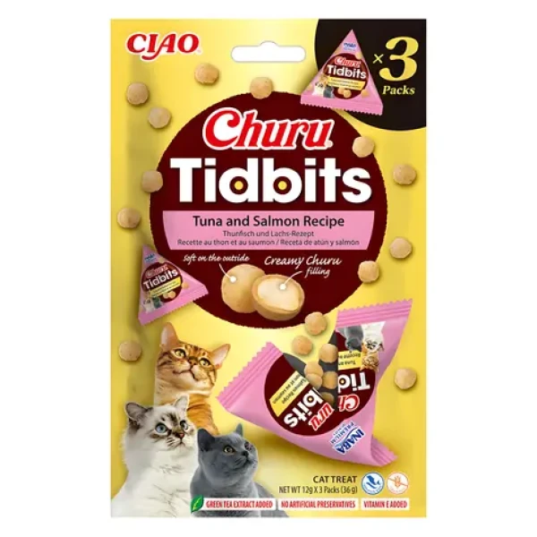Inaba Churu Tidbits tuňák s lososem 3x12 g / Pamlsky pro kočky / bez obilovin (683-731906)