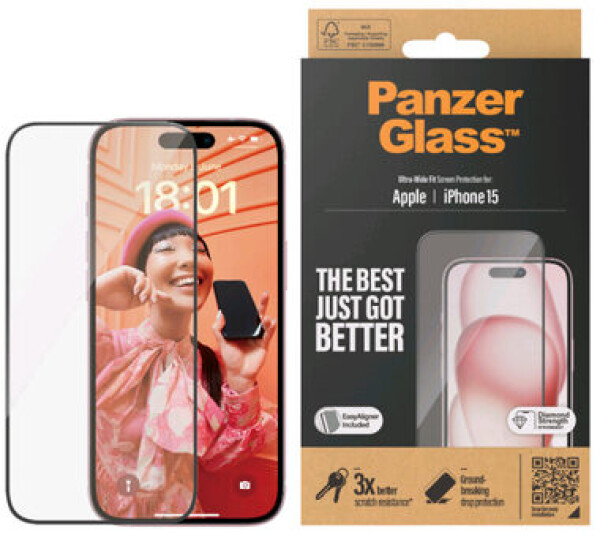 PanzerGlass UWF Ochranné sklo pro Apple iPhone 15 / Instalační set (2809)