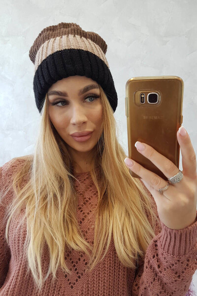 Bojana fleecová čepice K265 black+beige+cappuccino UNI