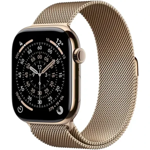 Apple Watch Series 11 GPS+Cellular 46mm Zlaté titanové tělo - Zlatý milánský tah S/M / 130–180 mm (MFD74MP/A)