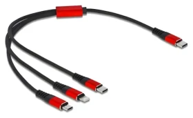 DeLock USB-C černá, červená / Napájecí kabel 3v1 / USB-C na Micro-USB, USB-C, Lightning / 0,3 m (86710)