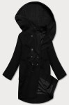 Černý dámský kabát plus size s kapucí (2728) odstíny černé 48