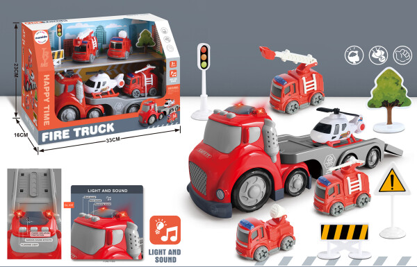Mamido Hasičské auto s vlečkou pro nejmenší se světly a zvuky Fire Truck Transport