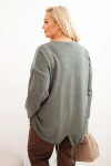 Dámská mikina Plus Size bavlněná s potiskem srdce a šňůrkami khaki UNI