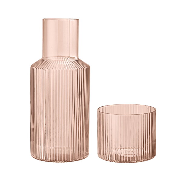 Ferm Living Skleněná karafa Ripple Blush Small 500 ml, růžová barva, sklo