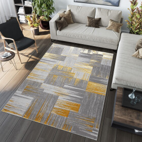 DumDekorace DumDekorace Moderní šedý koberec do obývacího pokoje se zlatým motivem
