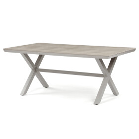 Stůl zahradní 180x100x75, deska polywood v dekoru světlého dubu, hliníková konstrukce, béžová barva