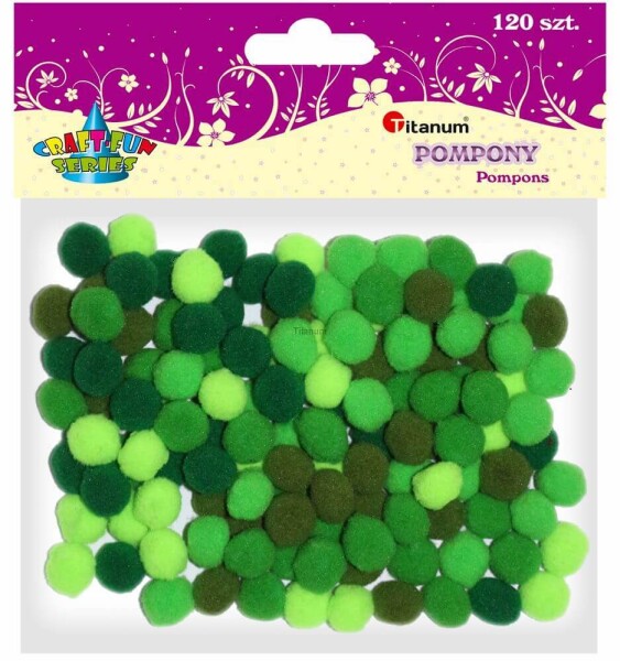 Bambulky pompom Titanum 10 mm, zelený mix 120 ks