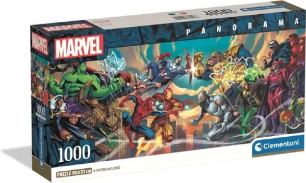 CLEMENTONI Panoramatické puzzle Marvel: Hrdinové vs. padouši