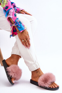 Dámské gumové pantofle s kožešinou Růžove Lucrece 39