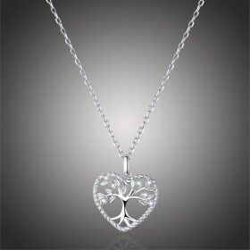 Stříbrný náhrdelník se zirkony Strom života - stříbro 925/1000, srdce, Stříbrná 45 cm