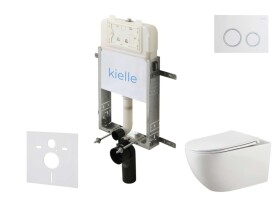Kielle - Genesis New Set předstěnové instalace, klozetu Gaia, Rimless, sedátka softclose a tlačítka Gemini New II, lesklá bílá/chrom 30528SZ13