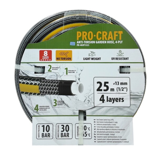 Hadice zahradní 1/2" balení 25m 4-vrstvá černo-žlutá Procraft PR-4KAT1325