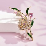 Luxusní květinová brož se Swarovski Elements krystaly, Zlatá